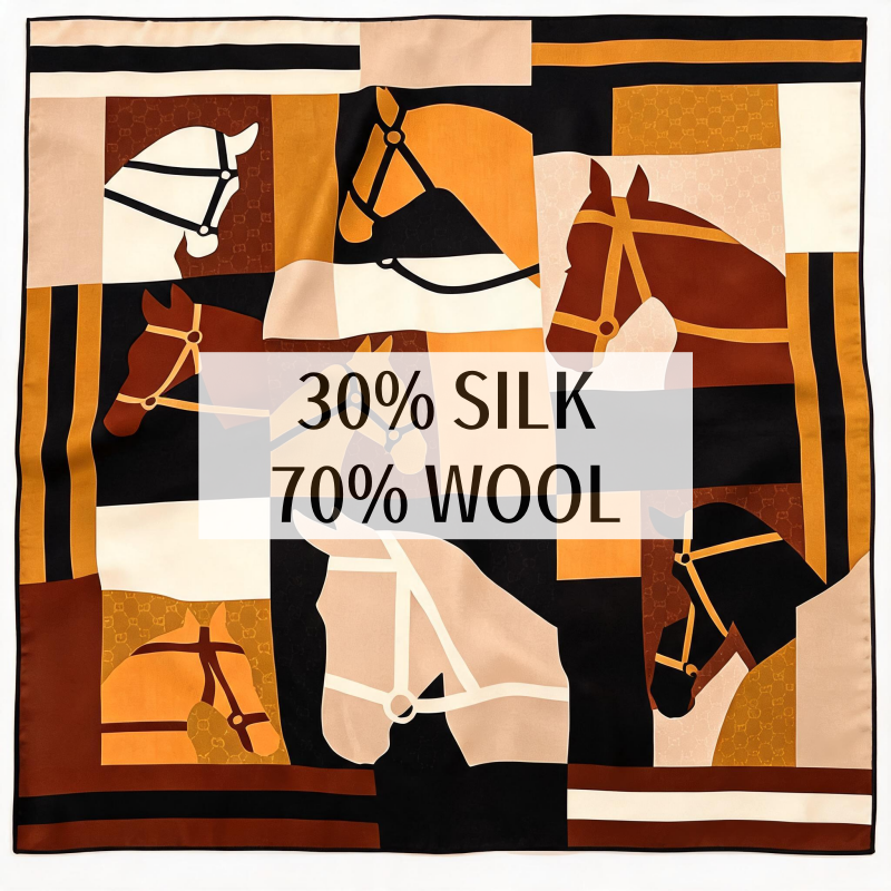Shawl Wrap Winter - Geometric Segmented Abstract Horse Square Scarf