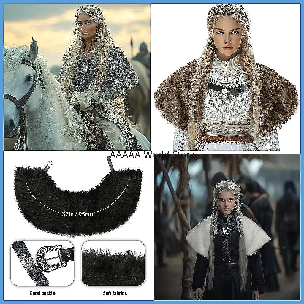 Shawl Wrap Winter - Vintage Faux Fur Cape: Adjustable Viking