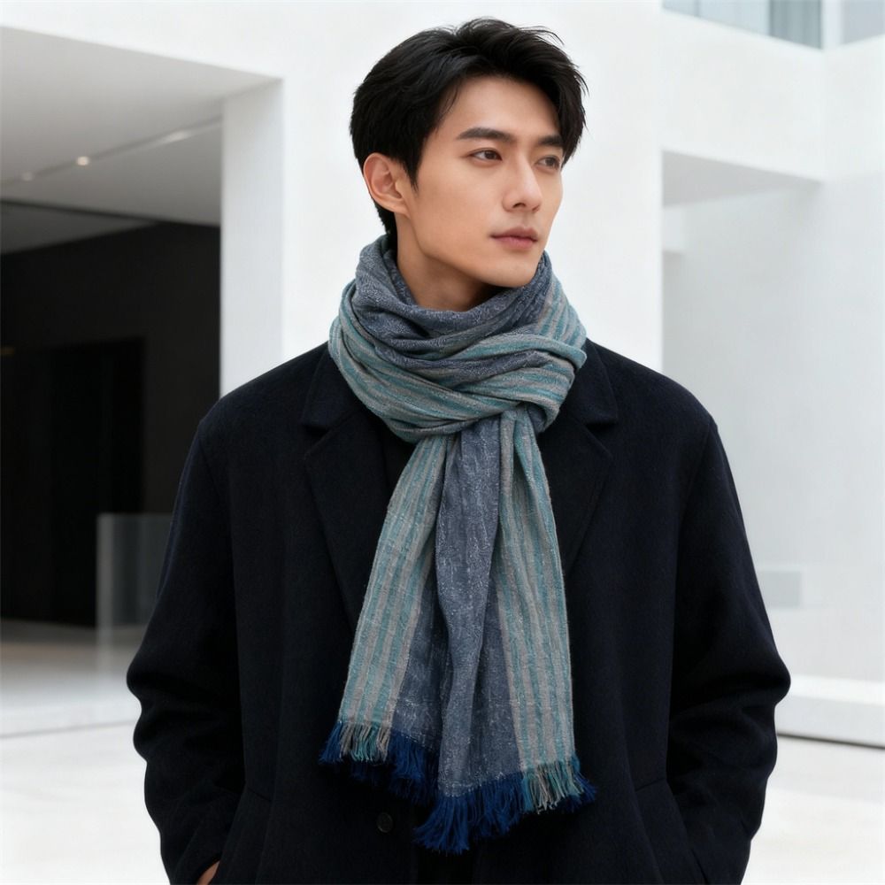 Cotton Linen Yarn-dyed Winter  – Wool Scarf Men recenzja i cena