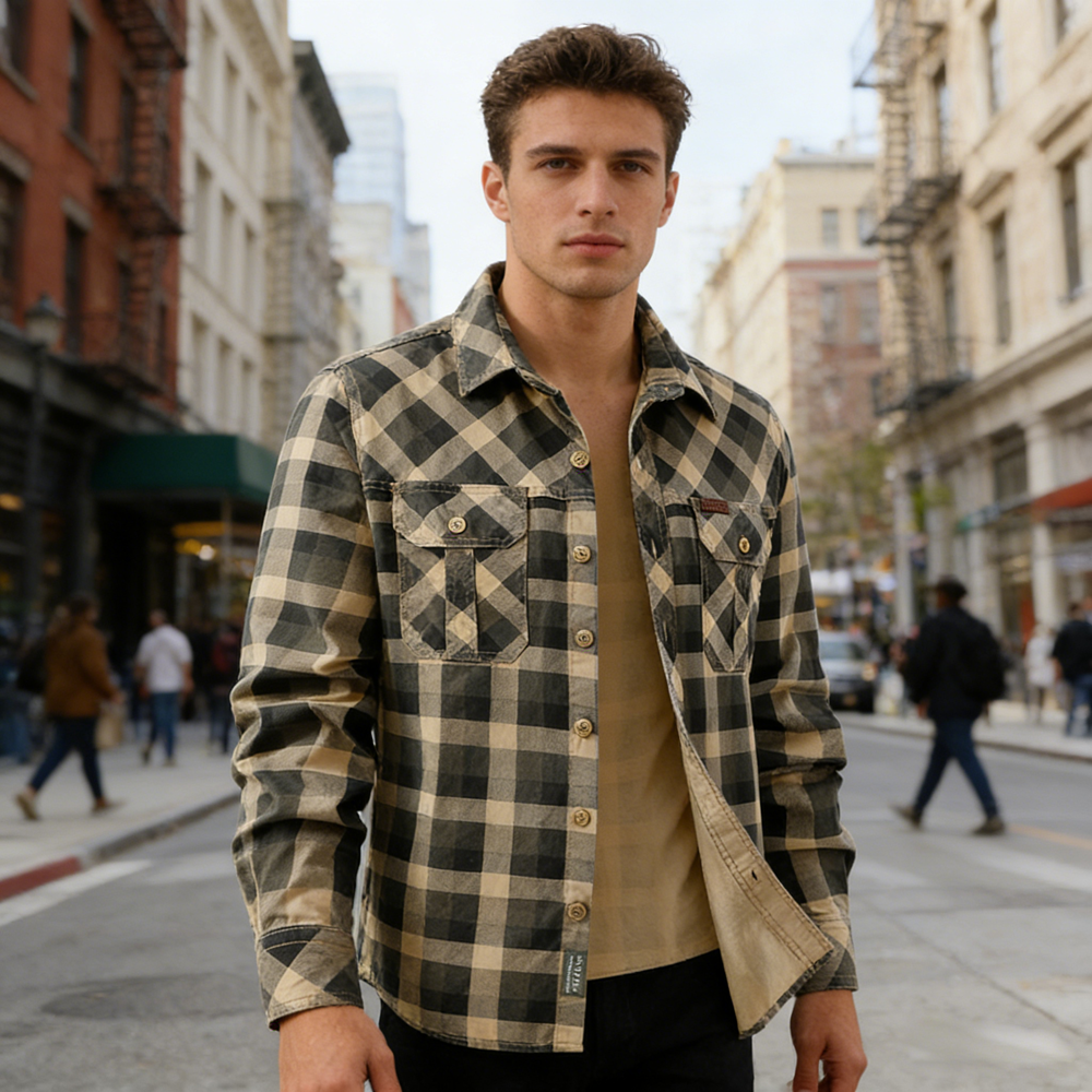 Spring Autumn Men's Cotton Pla – Flannel Shirt Lined recenzja i cena