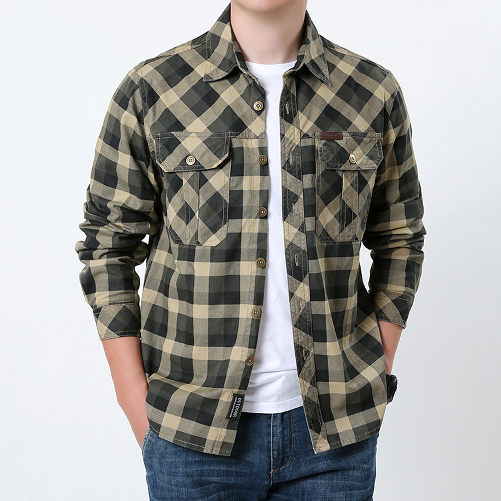 Spring Autumn Men's Cotton Pla – Flannel Shirt Lined recenzja i cena