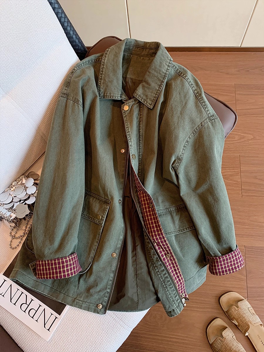 Vintage Army Green Denim Jacke – Down Jacket Packable recenzja i cena