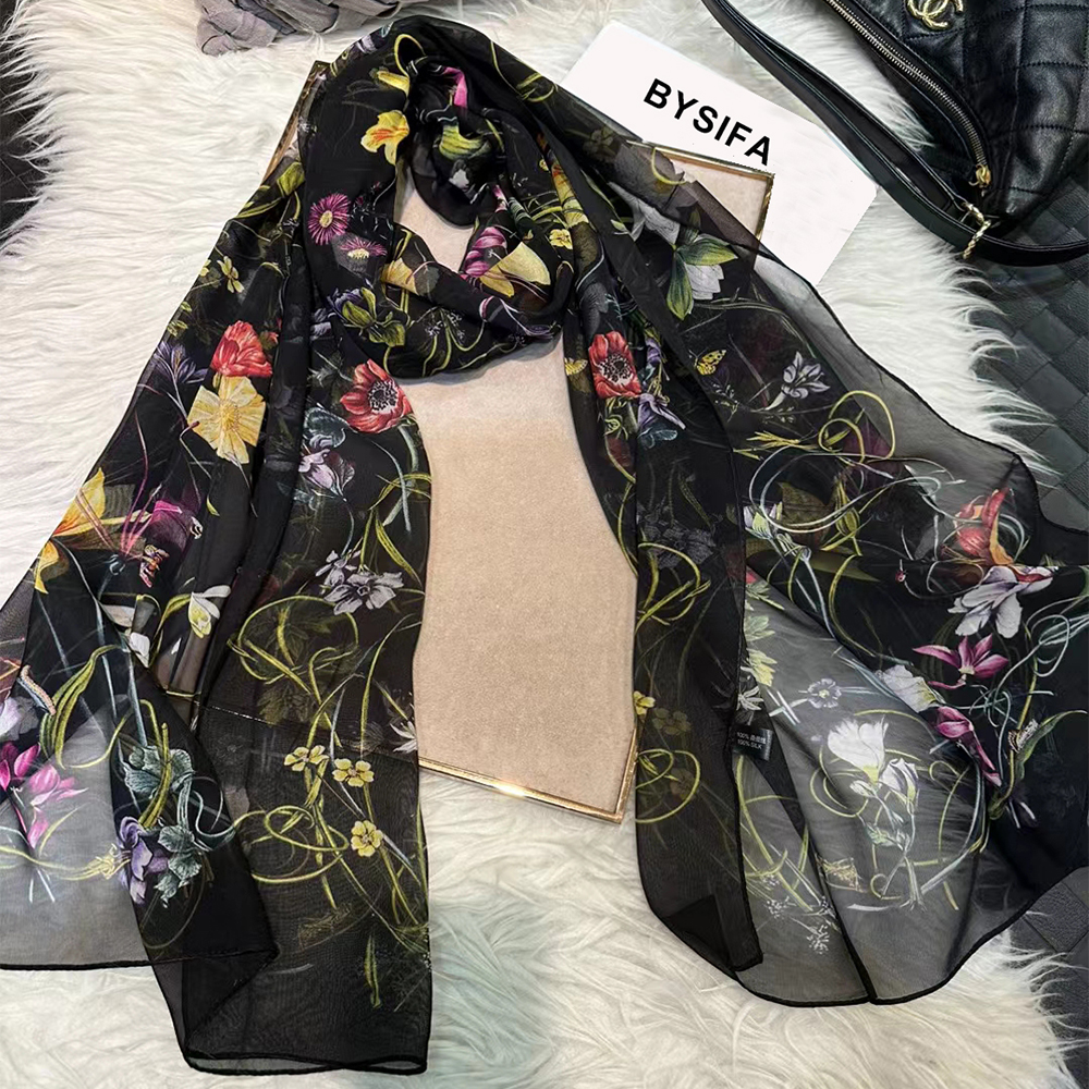 BYSIFA|New Black Pure Silk Wom – Shawl Wrap Winter recenzja i cena
